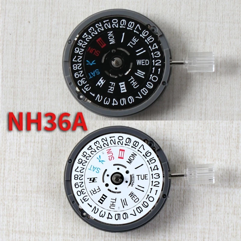 Japanese Original NH36 NH36A Watch Movement Rotro Automatic Mechanical Watch White Black Date Week Window 3.0/3.8 Crown