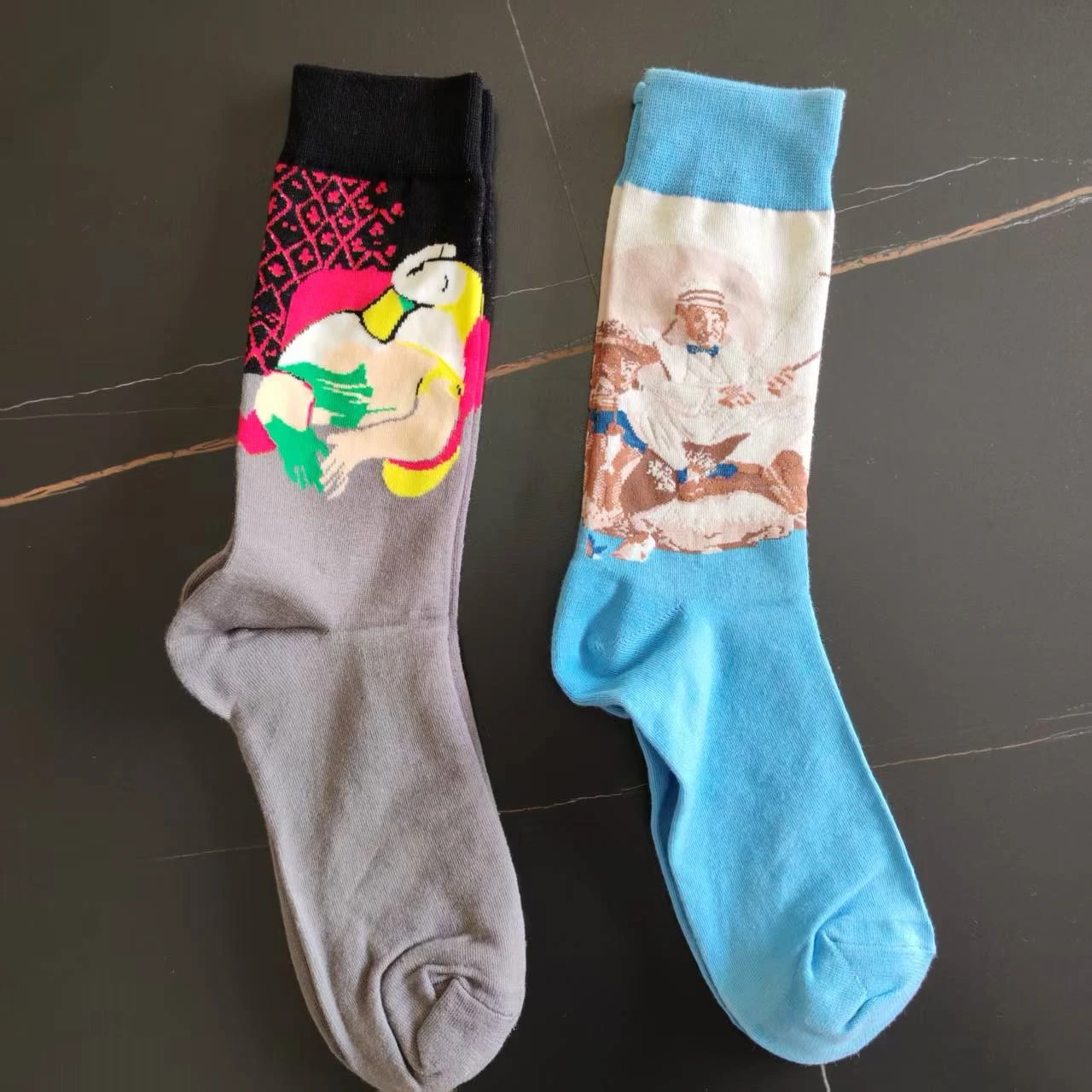 Retro Art Cotton Men Crew Socks Painting Pattern Guitarist Novelty Casual Colorful Harajuku Design Sox Funny Boyfriend Gift Work