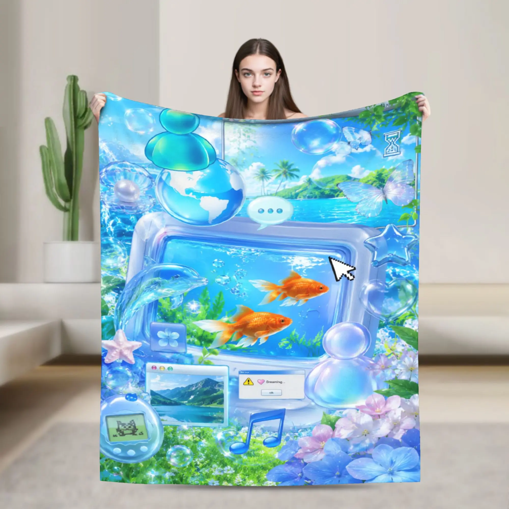 Frutiger Aero Soft Warm Blanket  Travel Plush Throw Blanket Novelty Outdoor Flannel Bedspread Sofa Bed Cover
