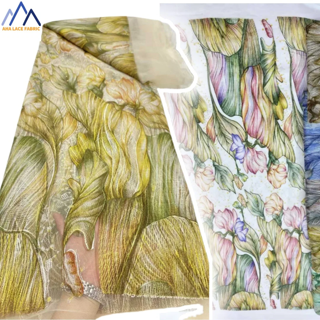 

2025 High Quality Nigerian Embroidery Lace Fabrics Fashion Women African Tulle Lace Luxury Handmade Embroidery Fabrics SZ1007