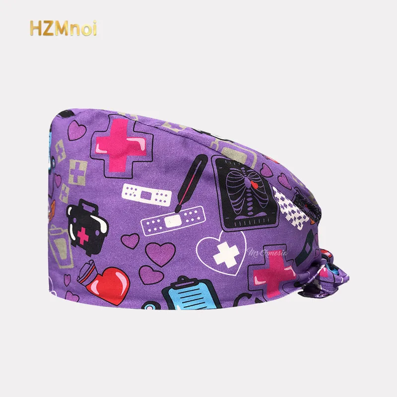 

Hospital Surgical Hat Scrub Cap Beautician Hats Cartoon Printing Medical Accessories Wholesale Unisex Pet Clinic Veterinary Hats