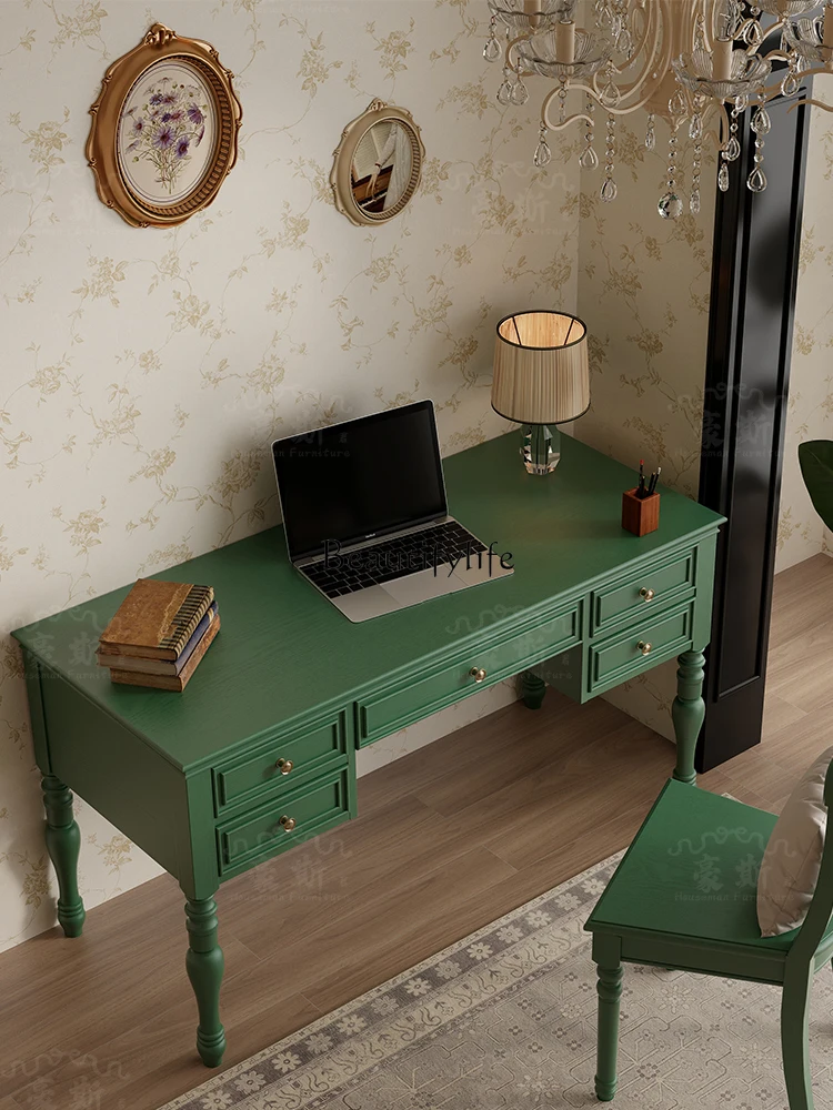 

Vintage Style Two-in-One Office Desk Solid Wood Computer Living Room Writing Desk Simple Home Use