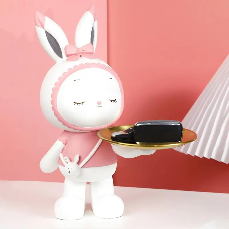 

Rabbit Key Tray Animal Statue Cosmetic Dish Rabbit Key Trinket Tray Perfume Cosmetic Holder Resin Bunny Plate For Jewelry Candy