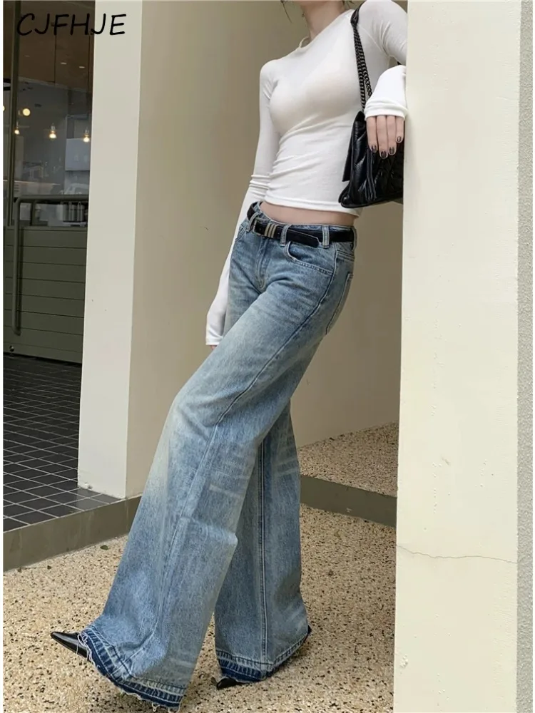 

CJFHJE New Flare Jeans Women Vintage Korean Fashion Women's Casual Classic Longer High Waist Loose Denim Pants Streetwear