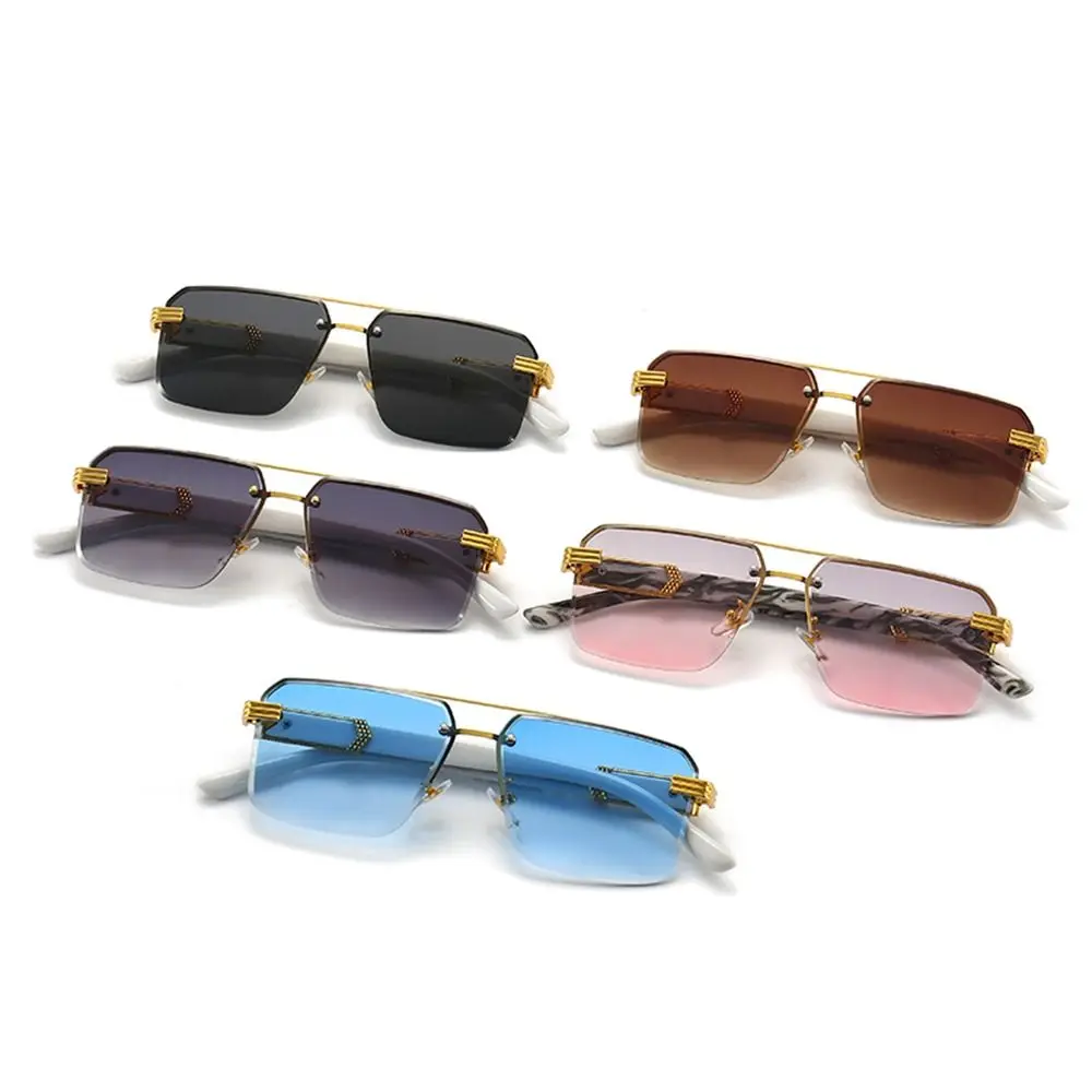 

Fashion Vintage Rimless Sunglasses for Men Square UV400 Gradient Shades Cutting Lenses Eyewear for Women