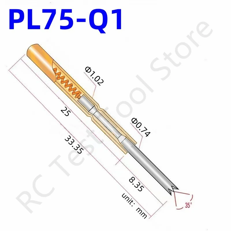 

100PCS Spring Test Probe PL75-Q1 Straight 4-claw Test Pin Head Dia 0.74mm Length33.35mm Needle Dia 1.02mm Spring Pogo Pin PL75-Q