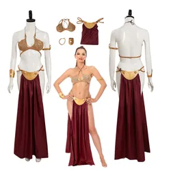 Women Princess Leia Cosplay Sexy Slave Dress Space Battle Fantasy Costume Disguise Bikini Outfits Halloween Carnival Party Suit