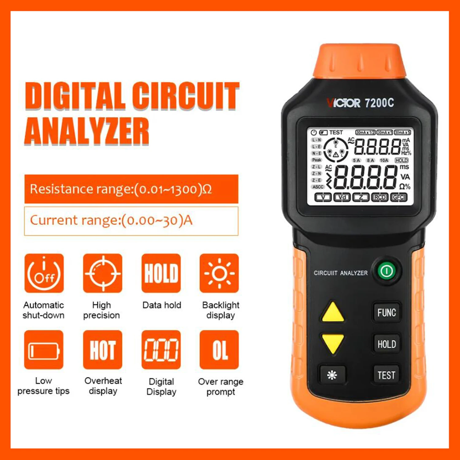 VICTOR 7200C DIGITAL CIRCUIT ANALYZER High Definition LCD Screen VC7200C RMS Socket Tester Compared w/ IDEAL Sure Test.