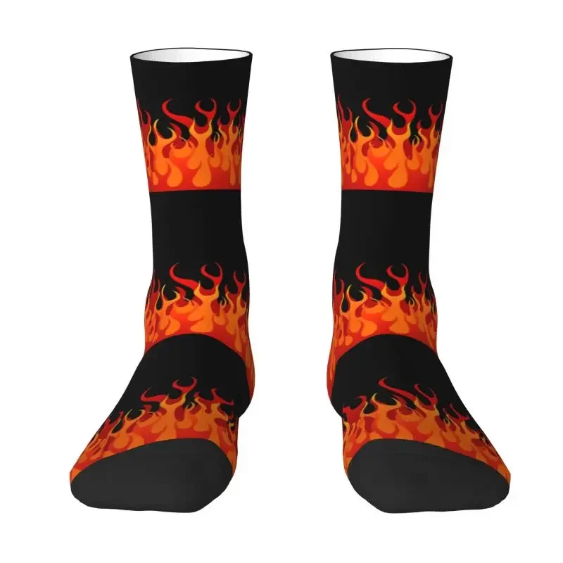 Hot Red Flames Mens Crew Socks Unisex Fashion Vintage Aesthetic Pop Art Spring Summer Autumn Winter Dress Socks