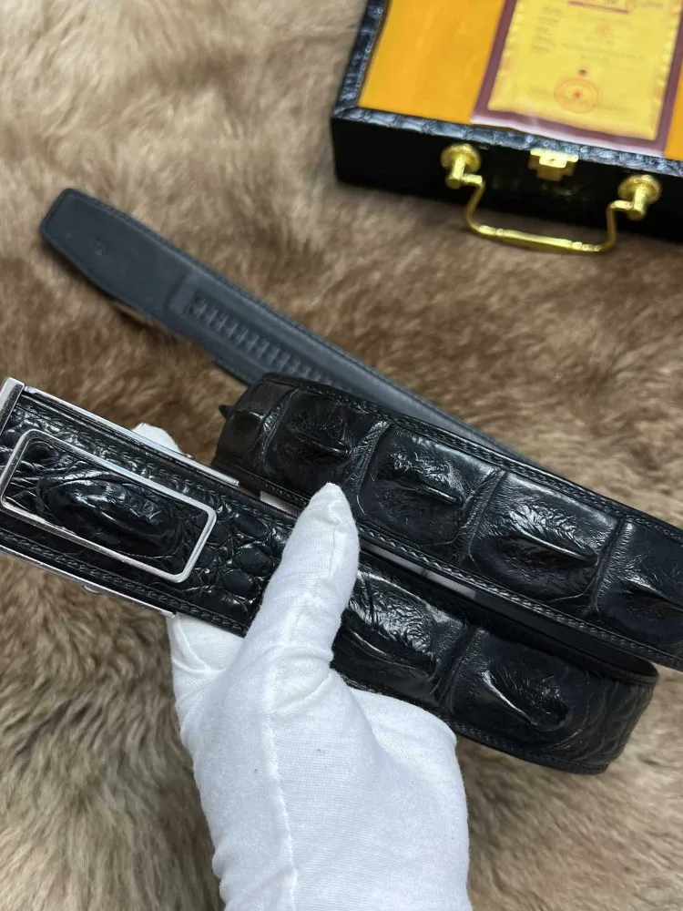 Handmade Luxury Real Crocodile Leather Belt Top Quality Business Man Work Strap For Pants New Automatic Belt Buckle Waistband