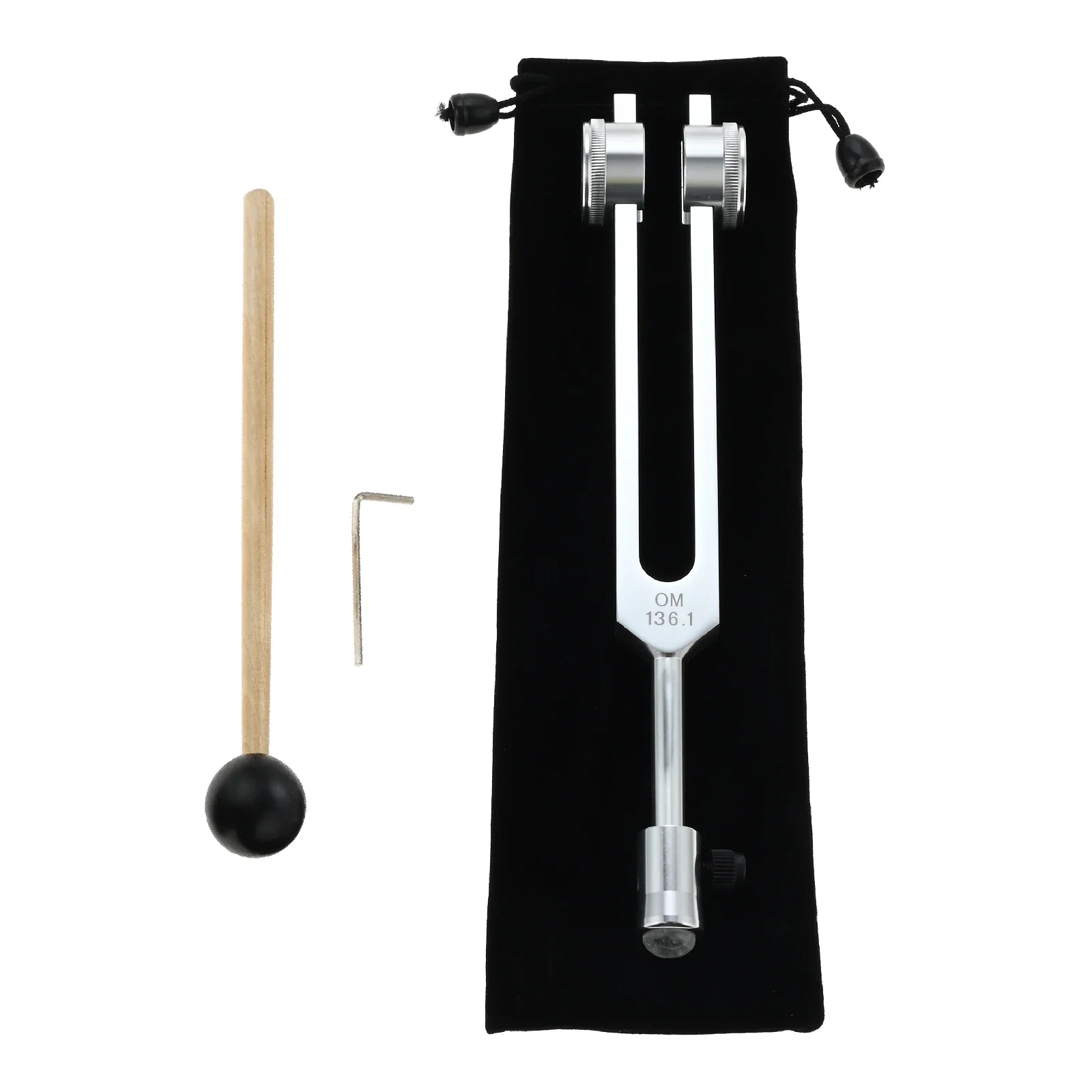 1pc 136.1Hz Silver Tuning Fork Silicone Hammer Repair Tool Bag Chakra Tuner Adjustable Feet Reduce Stress Calm Nervous Reliving