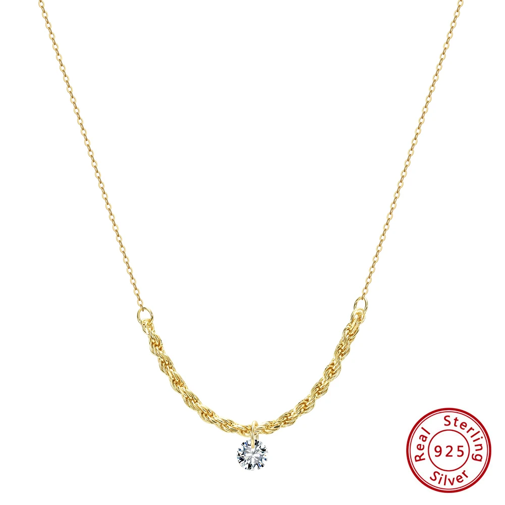 

KISS MANDY Shiny Cubic Zirconia Round Pendant Necklace 925 Silver Temperament Romantic Zircon Simple Necklace Accessories BQN26