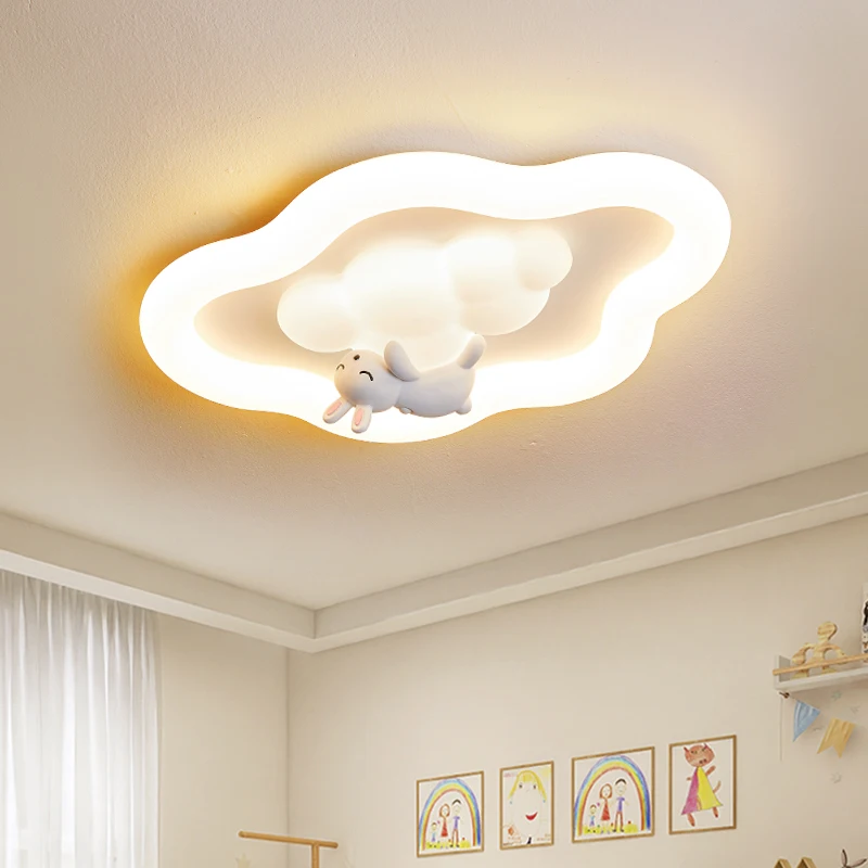 

Modern White Cloud Ceiling Lamps for Bedroom School Dec Resin Animal Rabbit Bear Panda Sheep Children's Room Chandelier Lights