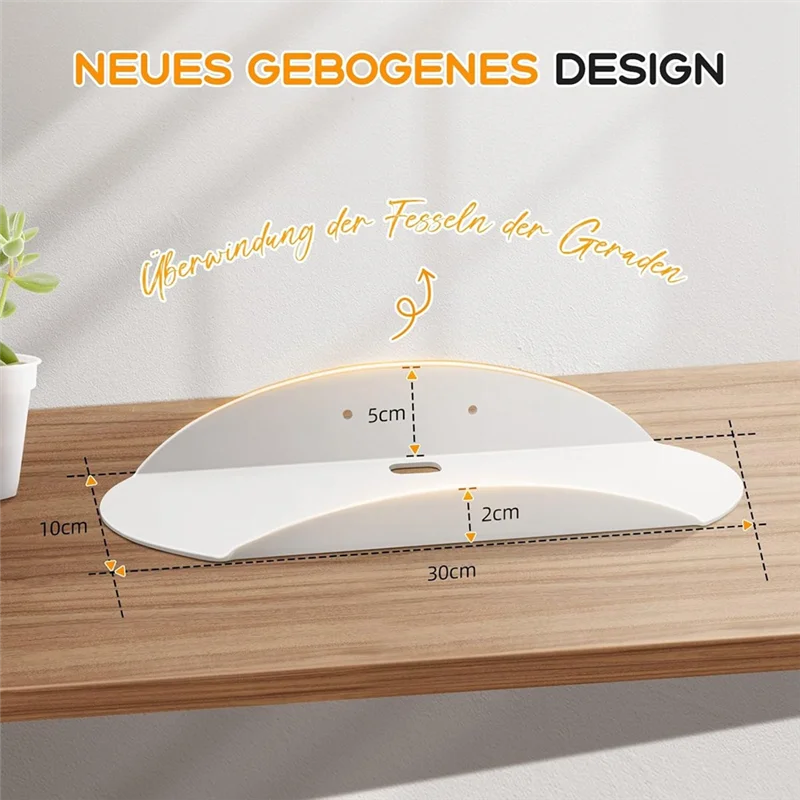 2PCS Wall Floating Shelves Small Acrylic Floating Shelves Multipurpose Display Stand Curved Floating Shelves-A77G