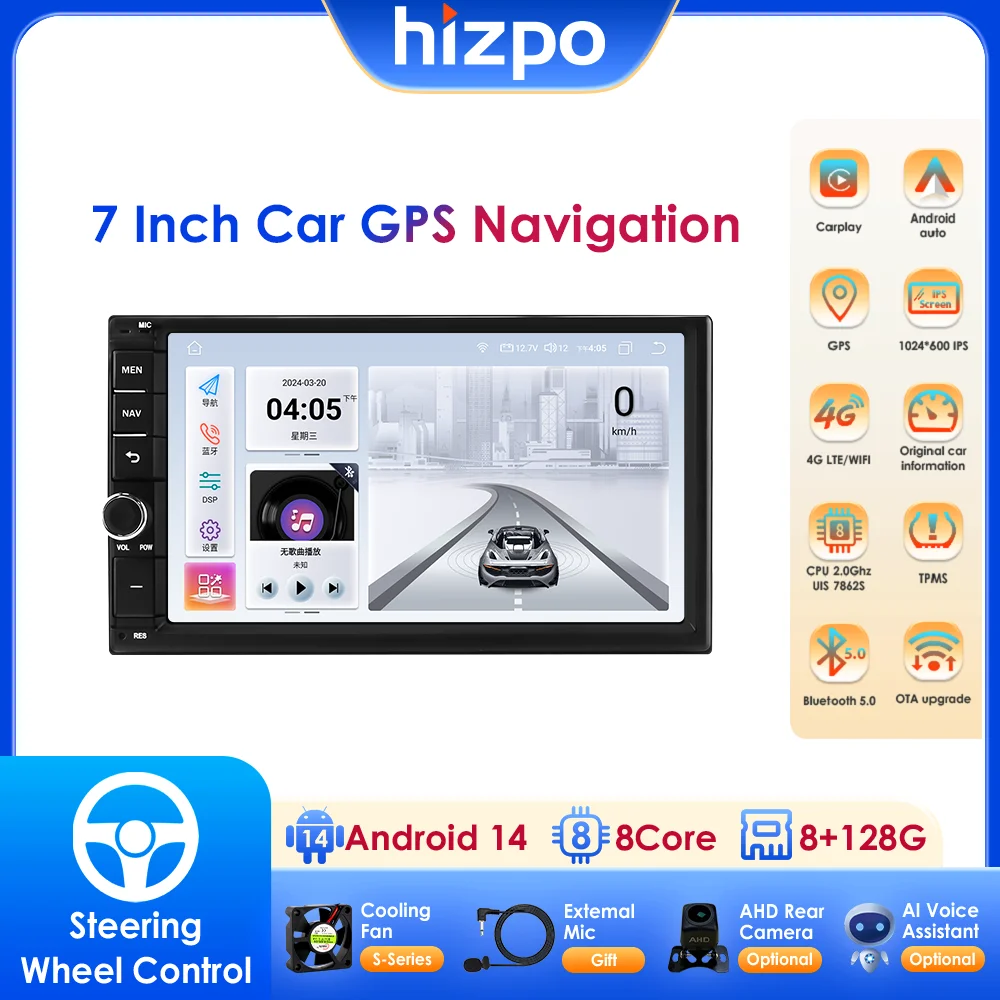2Din Android 14 Universal Radio Auto GPS Multimedia-Videoplayer Unterstützt Carplay Android Auto 4G WIFI RDS DSP SWC OBD DAB+ TPMS