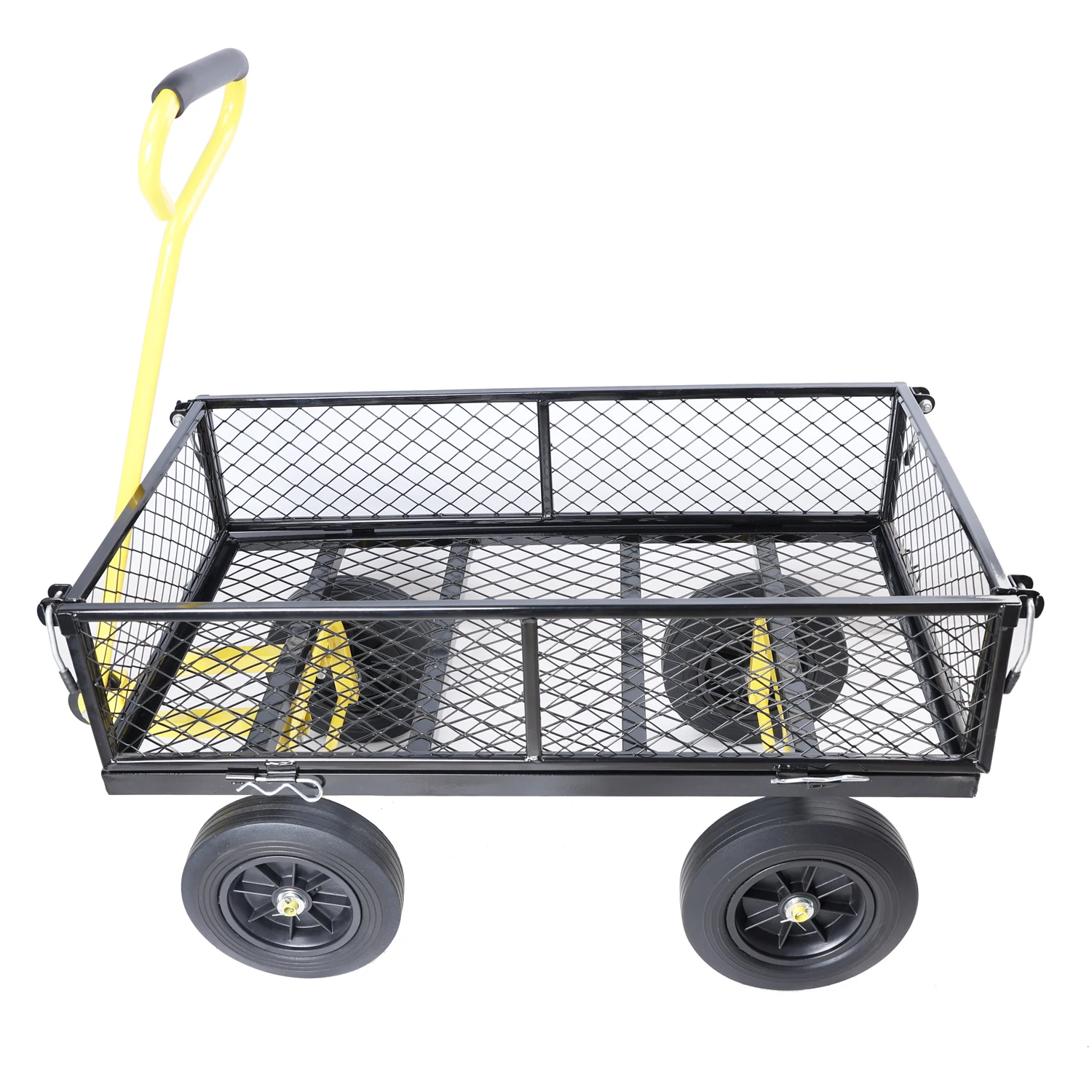 (Black +Yellow solid wheels wagon cart)Solid wheels Tools cart Wagon Cart Garden cart trucks make it easier to transport firewoo