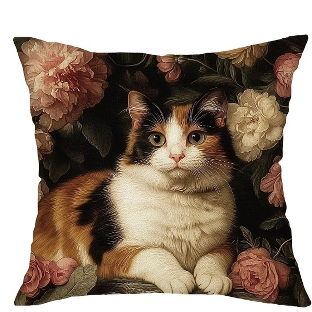 

Элегантный кот - наволочки с цветочным принтом, чехол для диванной подушки для гостиной, мягкий и удобный, украшение для спальни