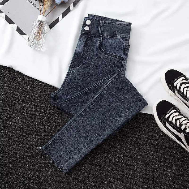 

Женские джинсы с высокой талией, облегающие, стрейч, длиной 7/8, с эффектом стройности, осенне-зимние, модные, узкие брюки
