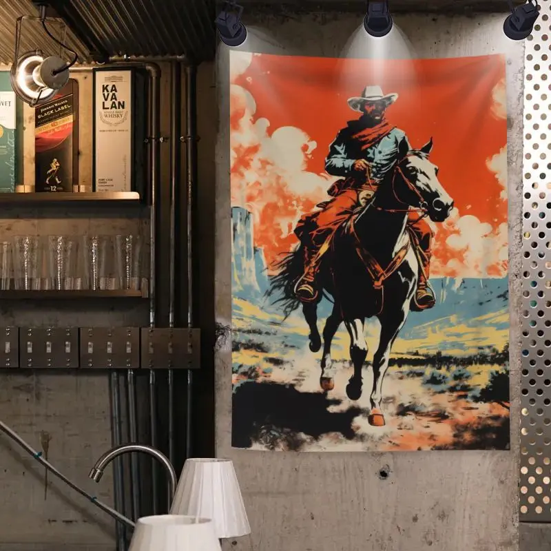 VIKAMA Vintage Western Cowboy Tapestry Retro Riding Horse Desert Wall Hanging Rustic Art Decor for Bedroom Living Man Cave Bar