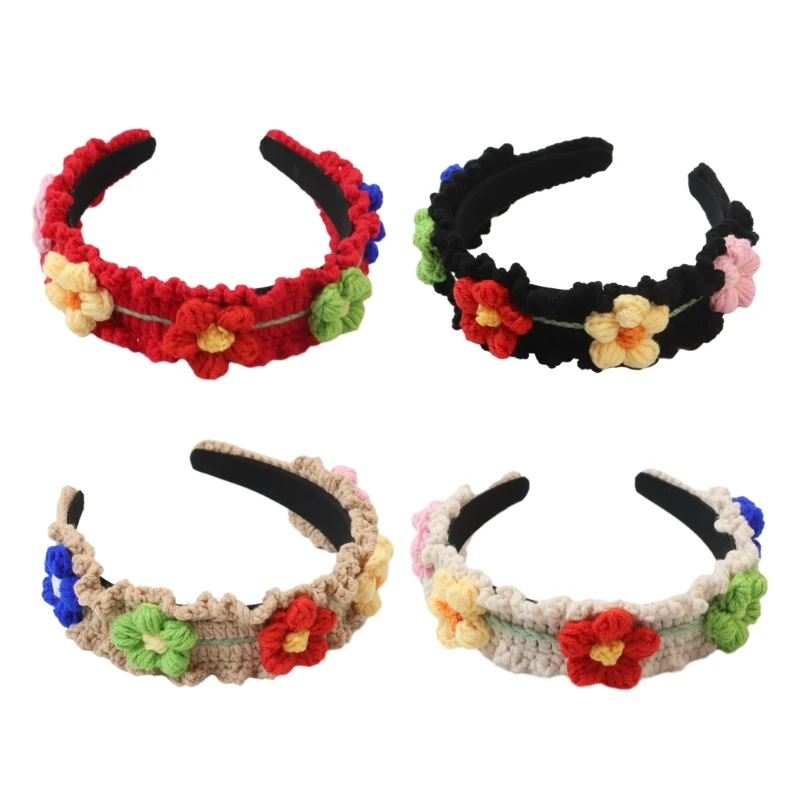 Girls Crocheted Headbands Elegant Flower Headwear Wide Hair Bands Accessories Elegant Spring Hair Bands Birthday Party