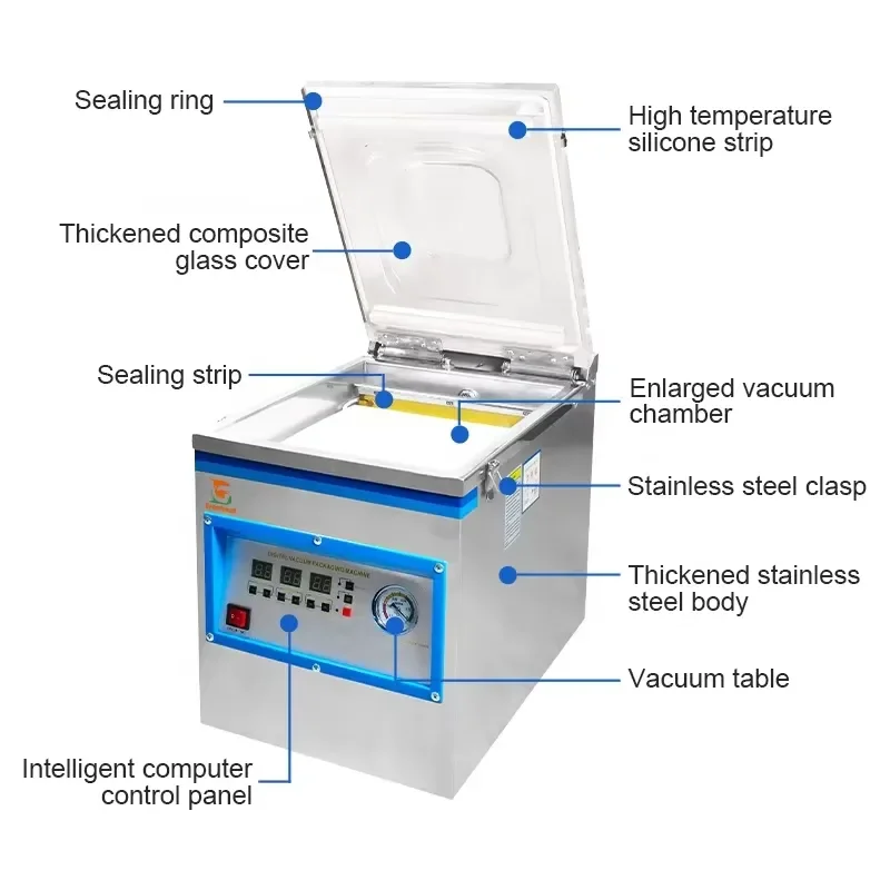 for DZ260 DZ400 Vacuum Sealer Commercial Semi Auto Food Packaging Machine Desktop Rice Meat Fish Packer Kitchen Tool