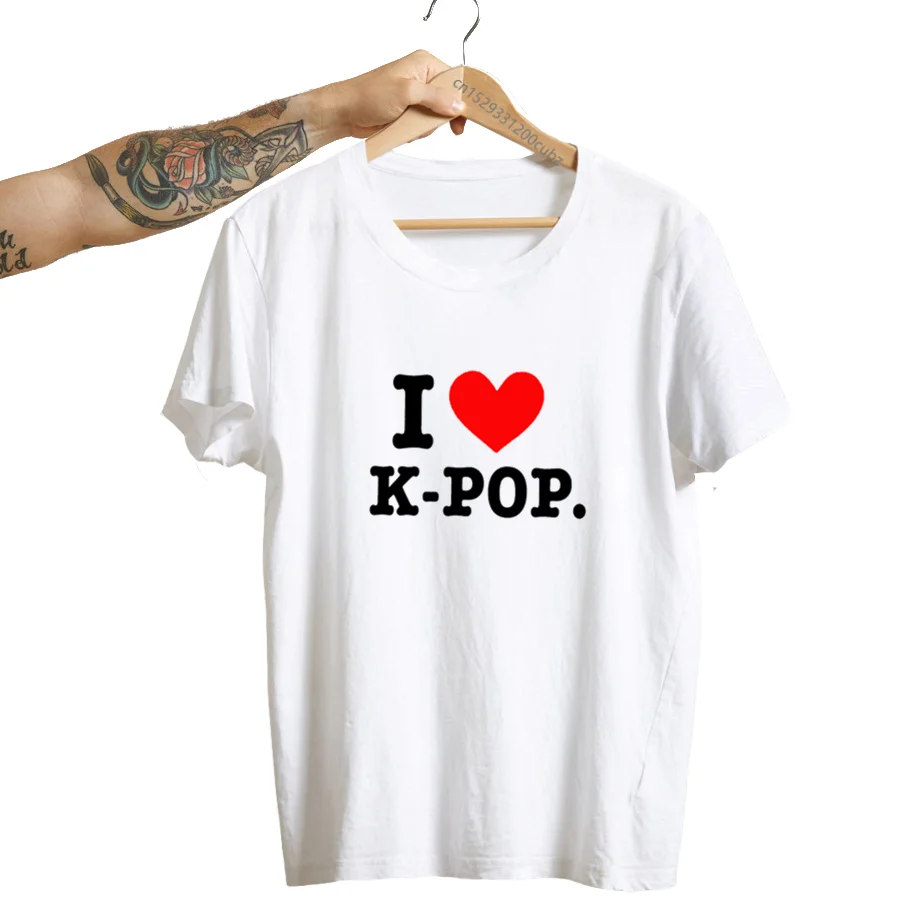 I Love K-pop Print T-shirt Cute Kpop Merch Love Hearts T Shirts for Women Korean Fashion Streetwear Women Short Sleeve Clothes