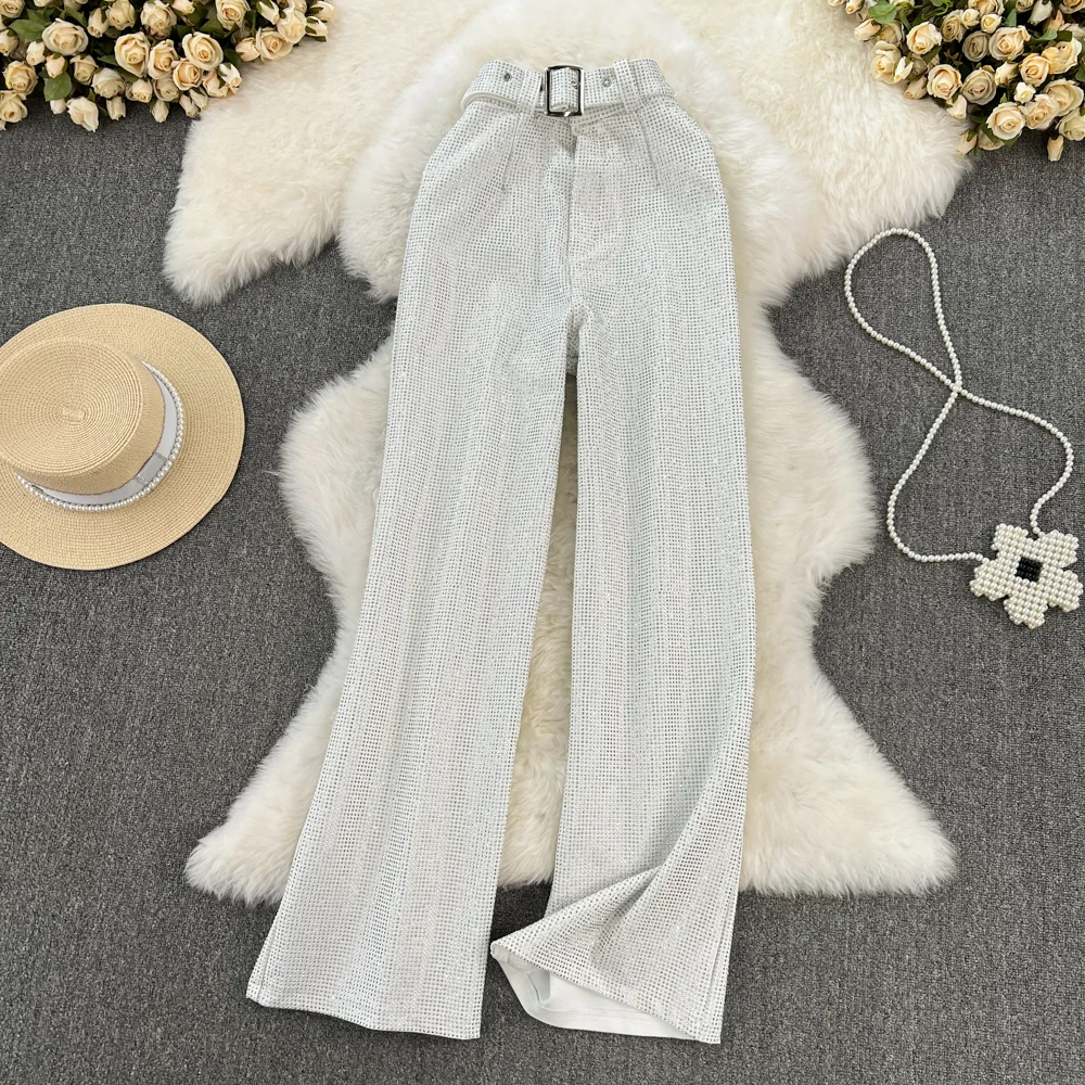 Imagem -03 - Wide Hot Diamond Leg Pants Sentimento de Queda para Mulheres no Outono Inverno Meninas de Cintura Alta Loose Thin Black Straight Tube Floor Pants