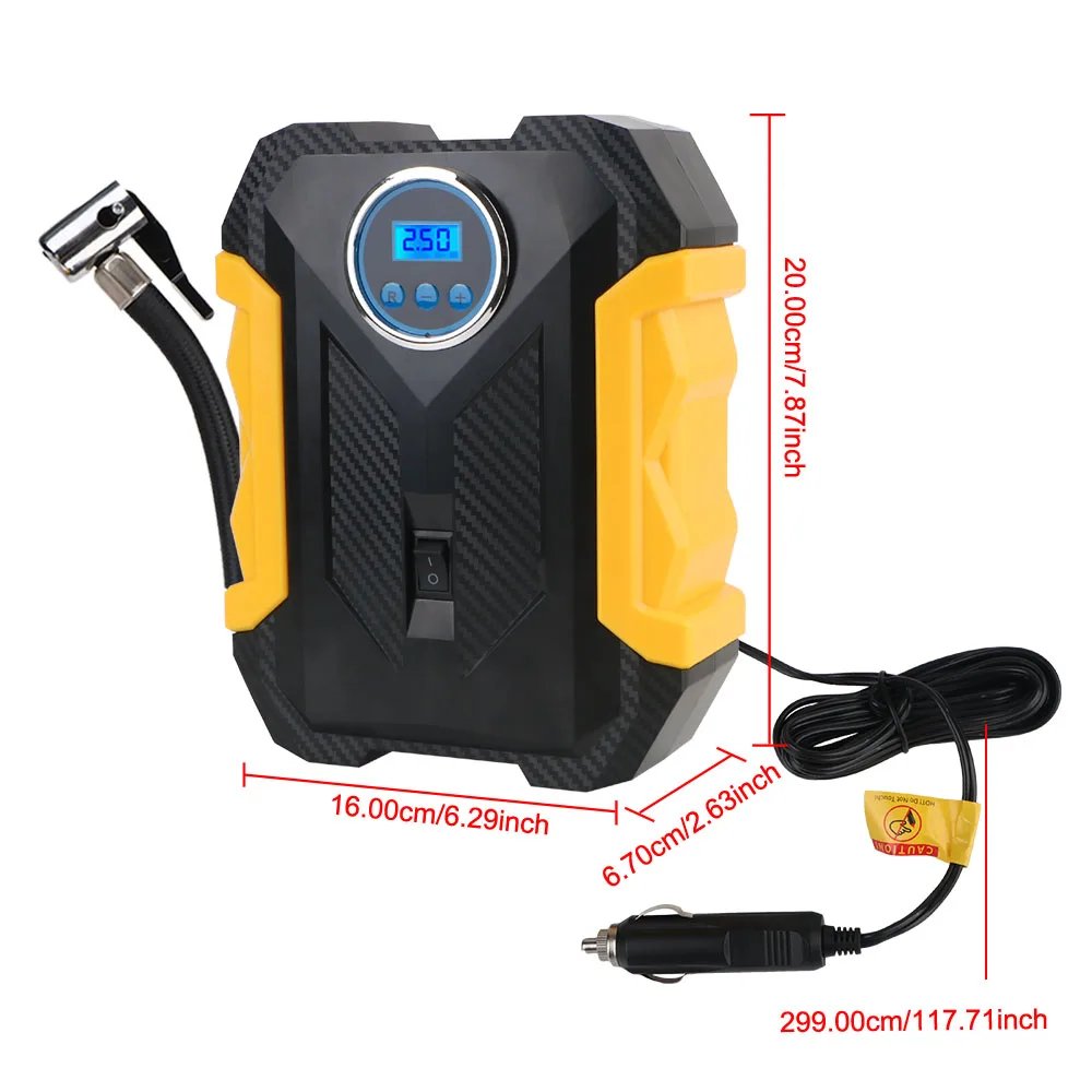 Air Compressor Tire Inflator Cigar Lighter Plug 150PSI 120W Portable LCD Display With LED Light Air Pump Digital 12V