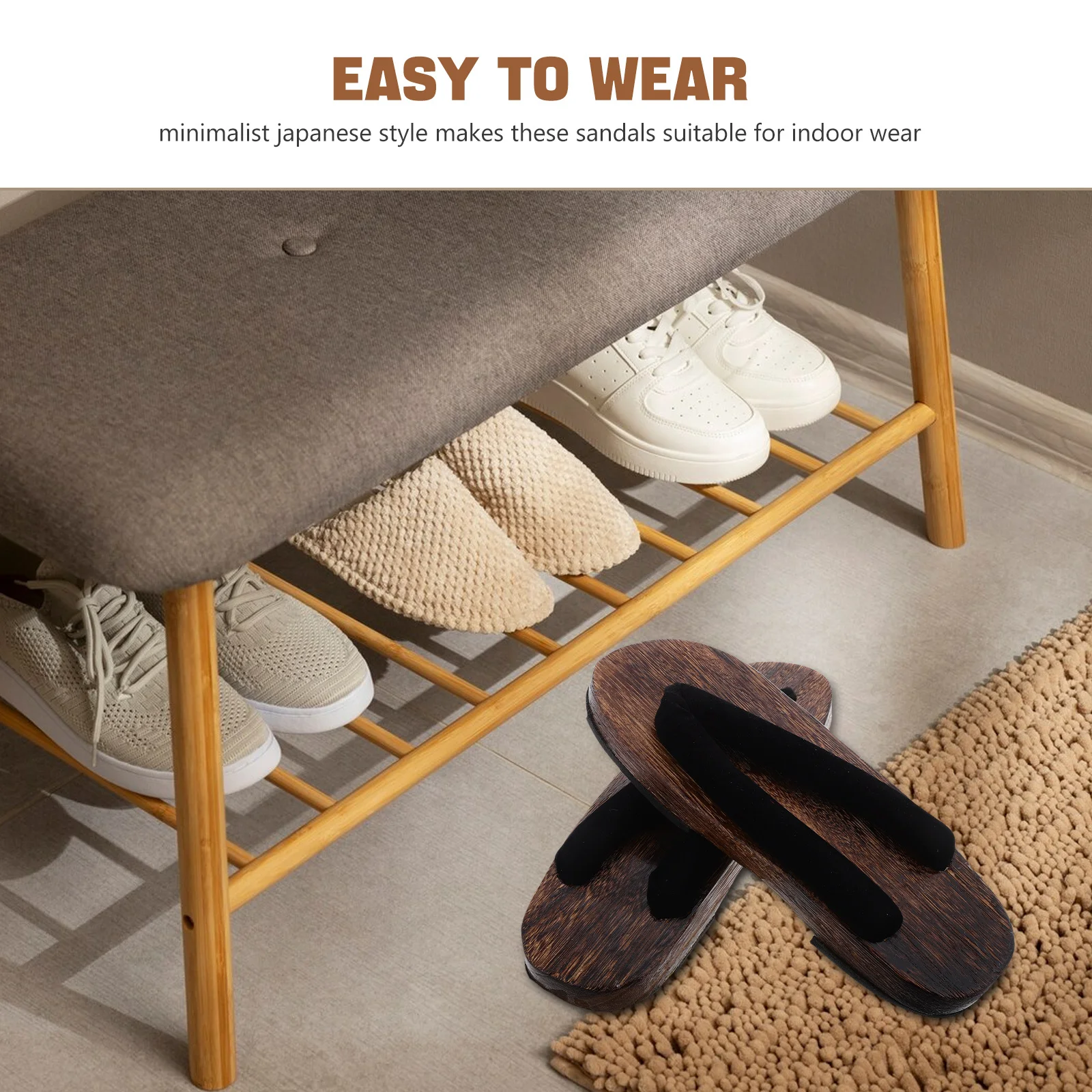 Japanese Traditional Wooden Clog Sandals for Men Size 41 Round Toe Lightweight Kimono Footwear Cosplay Costume