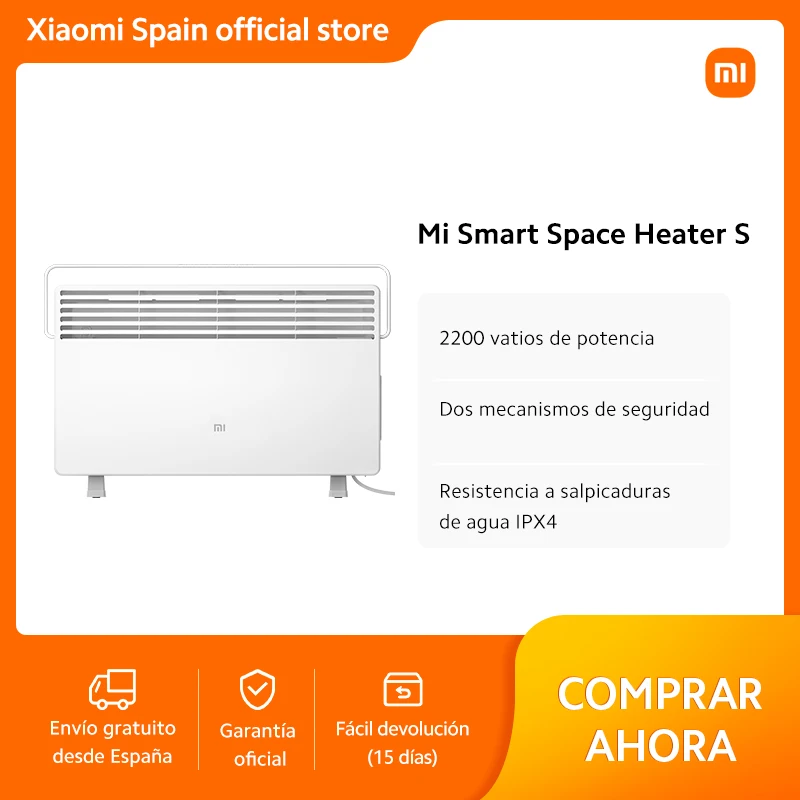 Official | Mi Smart Space Heater S, 2200 Vatios de Potencia para Calentarse Rápidamente, Tecnología de Calefacción, Termostato Digital Preciso, Dos Mecanismos de Seguridad, Resistencia a Salpicaduras de Agua IPX4, Control Inteligente