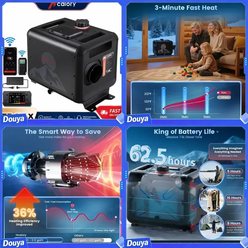 Hcalory TB-MAX 8KW Heater All in One 7.5L Air Heater DC12V/24V&AC110 Altitude Mode Parking Heater with App