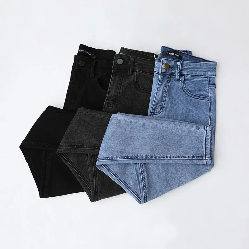 CHIC VEN Women Jeans Retro High Waist Stretch Pencil Denim Pants Elastic for Woman Female Trousers Autumn Winter Ladies