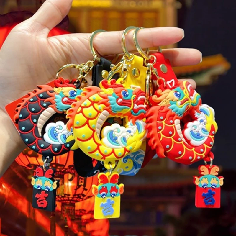 Chinês Dragão Chaveiros para o Ano Novo, Corrente Chave Vermelha, Acessórios Pendurados, Chaveiros Bonitos, Ano Chinês, Presente da Sorte