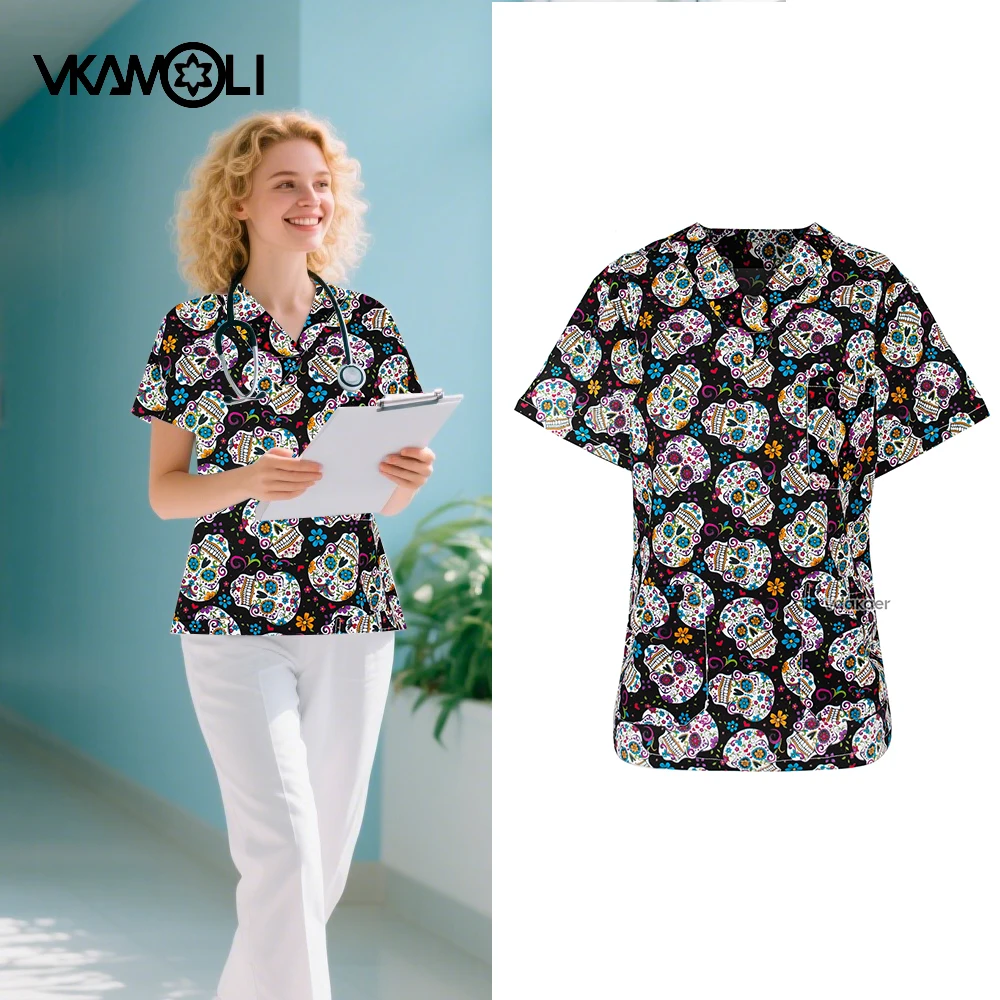 Clearance Sale Halloween Doctor Nurse Uniform Scrubs Tops Clinical Operating Room Workwear Clinical Scrub Top