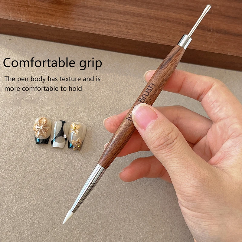 

New Wood Double Headed Nail Art Brush Carving Flower Painting Pen DIY Manicure Tools Stainless Steel Glue Mixed Pen