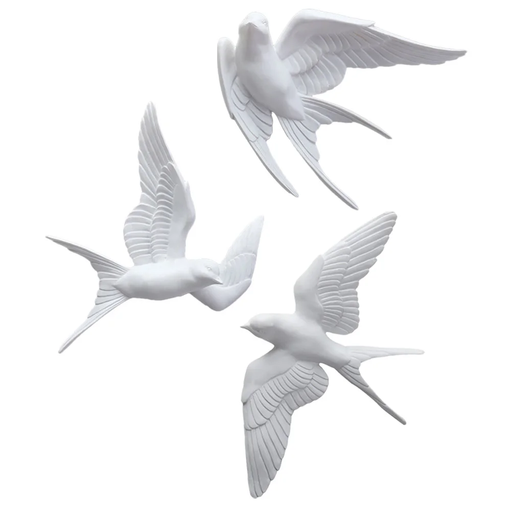 3 Pcs Wall Hanging Room Decoration Pendant Swallow Three-dimensional Bird Swallows Crafts Birds White Decors