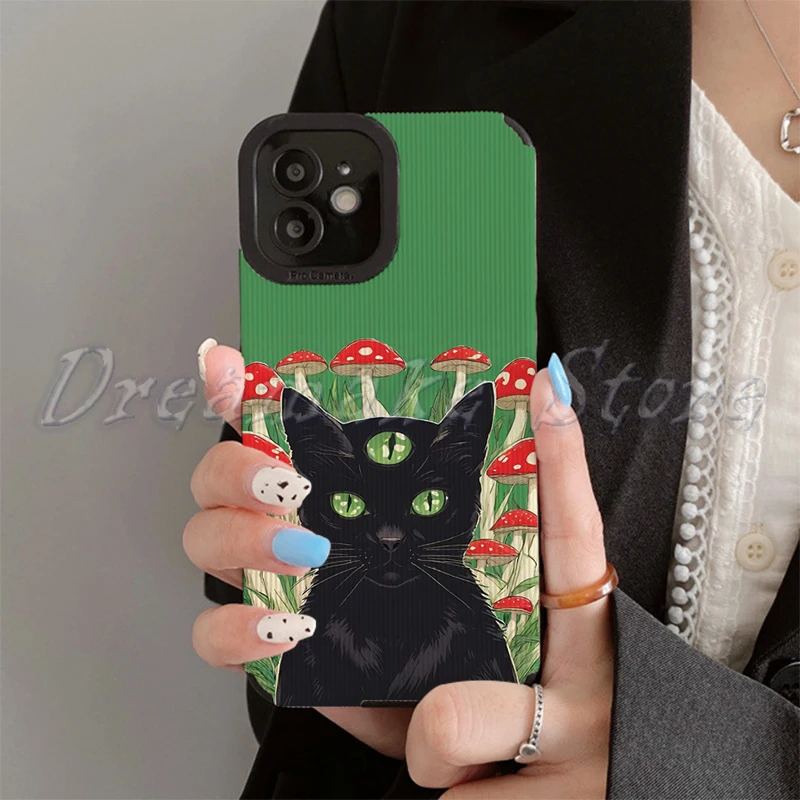 Green Eyed Black Cat Phone Case for Iphone 11 Pro Max 12 13 Iphone 14 Pro Max Iphone 15 Pro Max Case