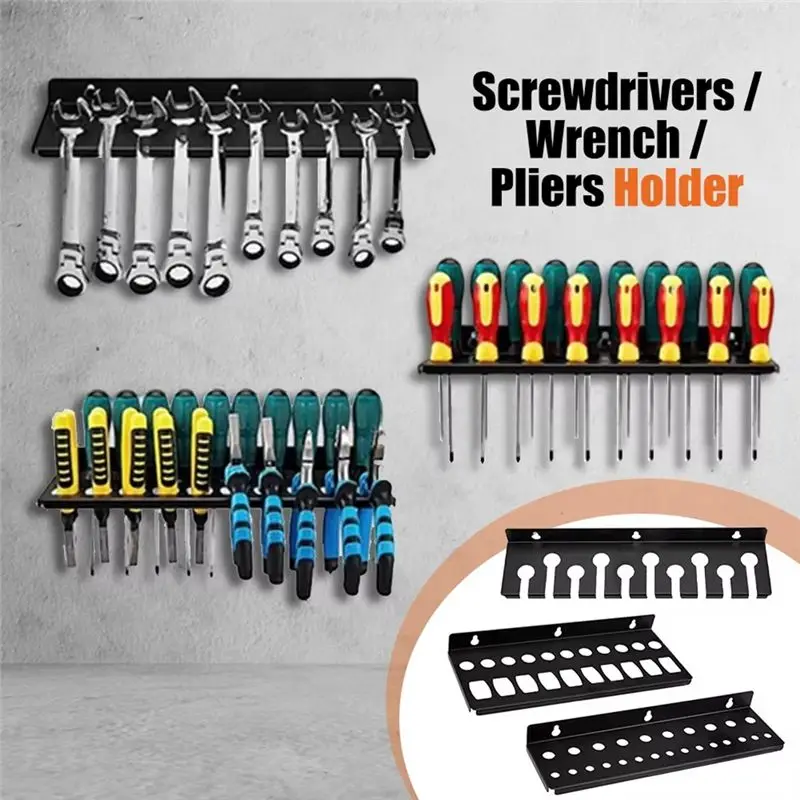 A36T-Rail Rack Garage Workshop Metal Electric Drill Plier Holder Hardware Tool Hanger Tool Organizer Pliers Holder