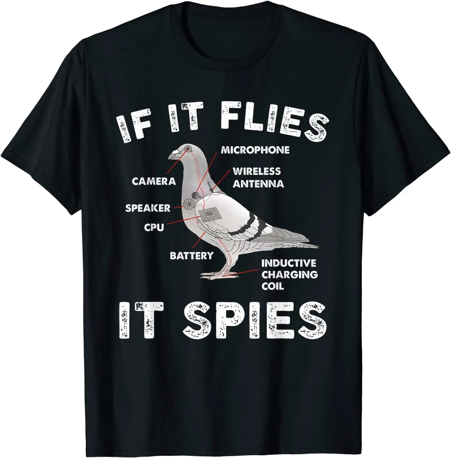 If It Flies  Spies Pigeon Anatomy Bird aren't Real T-Shirt S-5XLHigh Quality Animation PatternAnime Graphic T-shirts for Men C