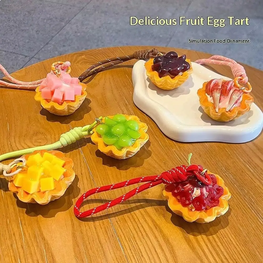 Simulation Fruit Egg Tart Keychain Cartoon Creative Mango Puff pastry pendant Sweet Portable Food Shaped Keyring Party Gifts