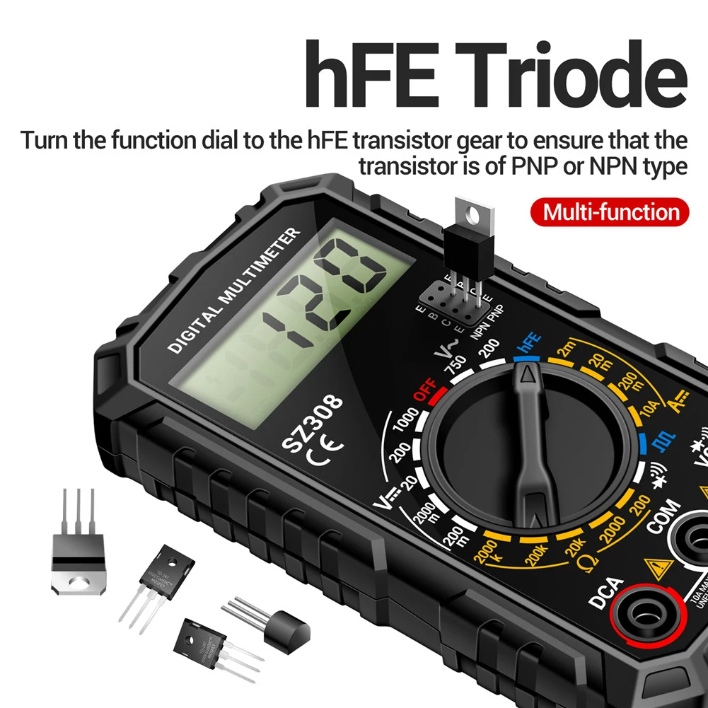 Digital Multimeter AC/DC Voltmeter Ammeter 1999 Counts Square Wave Tester LCD HFE Triode Buzzer Multimeter Multi-Function Tester