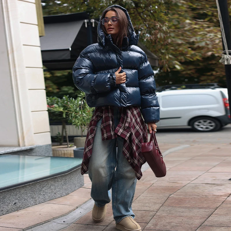  Fashion Solid Cropped Padded Coats Women Detachable Hood Zip Drawstring Hem Warm Jacket 2026 Winter New Lady Casual Outerwear