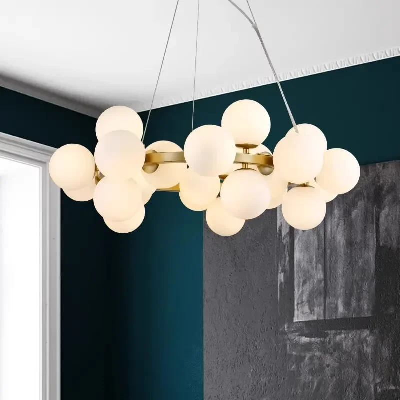 Modern Magic Bean Pendant Light Nordic Glass Bubble Ball Chandelier for Living Room Dining Room Bedroom G9 Hanging Lamp