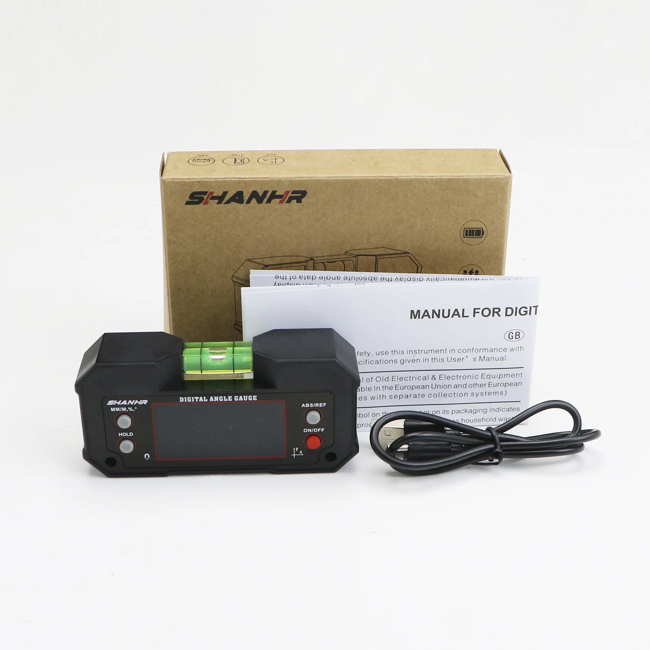 SHAHE Digital Angle Finder with Level Bubble Dual Axis Rechargable Digital Angle Gauge Magnetic Digital Level Box Protractor