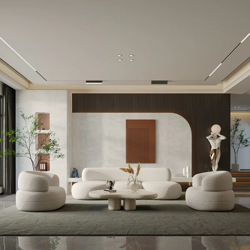 

Nordic wabi-**** wind fabric lamb wool small apartment beauty salon clothing store simple designer curved sofa combination