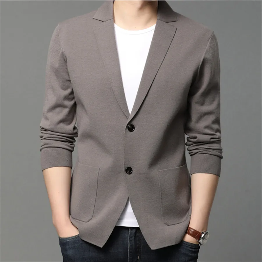 

Повседневный деловой костюм, куртки 2025 года, мужские вязаные свитера, пальто, однотонный тонкий кардиган, элегантная красивая мужская одежда, трикотаж