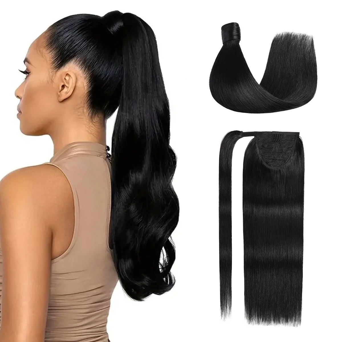 100% Natural Human Hair  Ponytail Hair Extensions Straight Remy Magic Wrap Around Ponytail Clip In Horsetail Clip Extensions