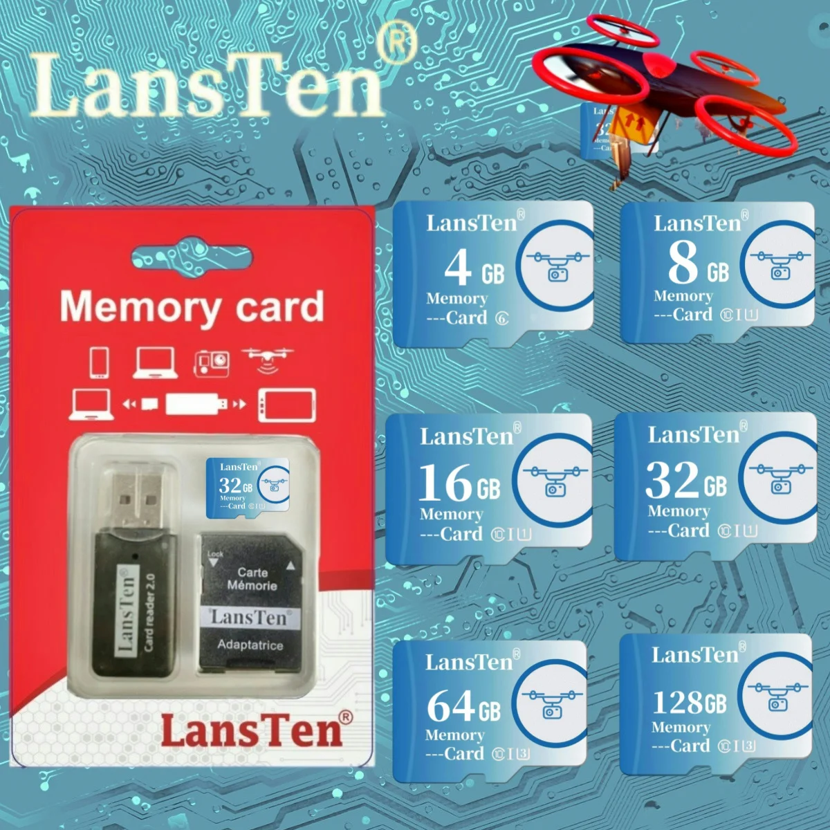 LansTen Memory Card 16GB 32GB 64GB 128GB A1 U3 Class10 Mini TF Card U1 SD Card for Cell Phones Car Devices Computers Drones