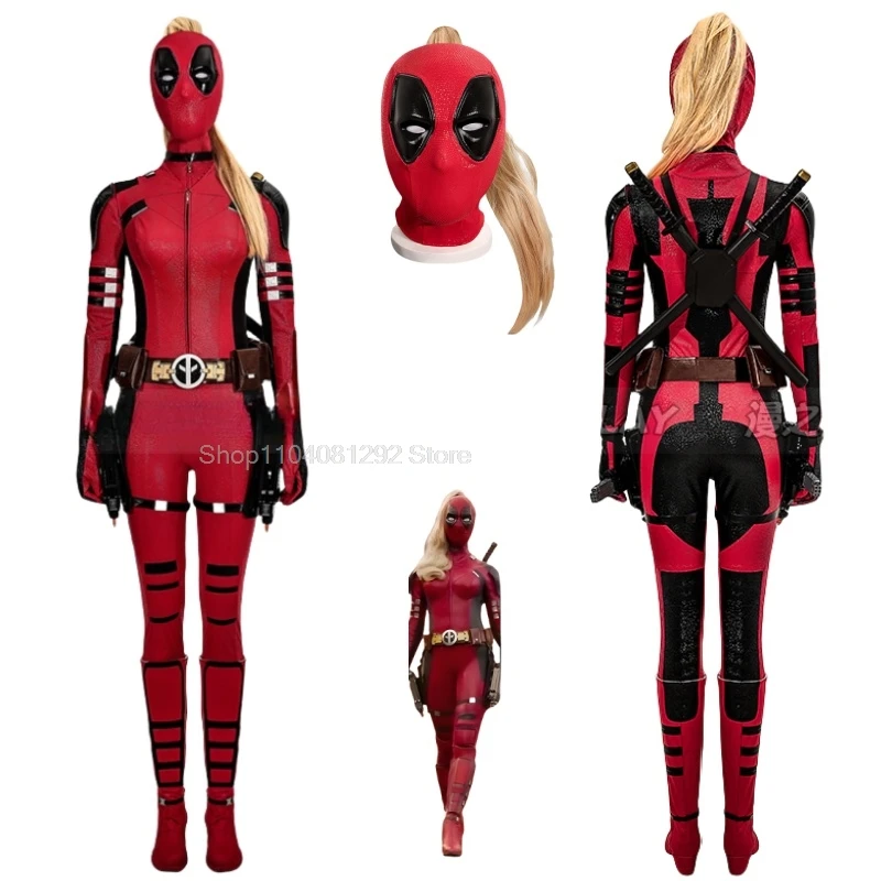 

High Quality Lady Dead Cosplay Pool Women Costume Superhero Roleplay Disguise for Female Zentai Jumpsuit Mask Halloween Party