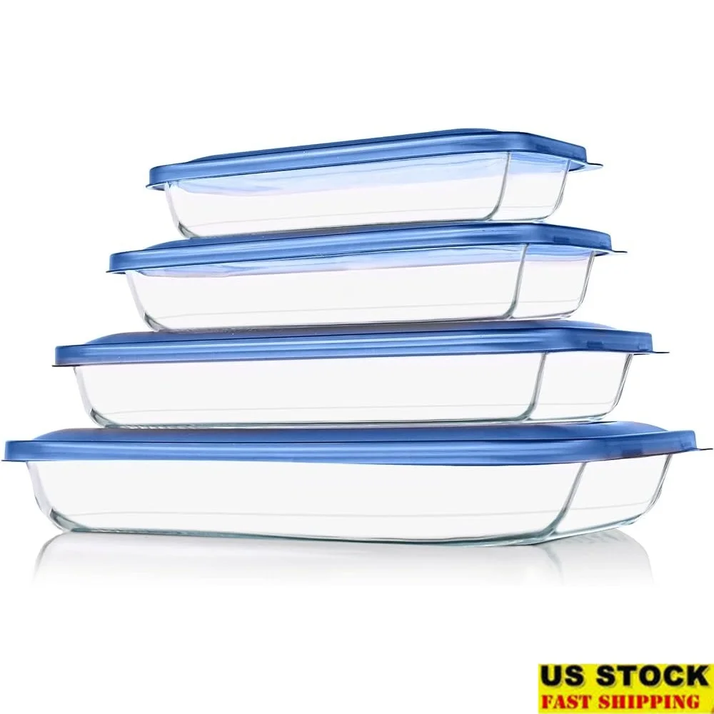 

8 Piece Borosilicate Glass Baking Dish Set with Lids BPA Free Oven Safe Bakeware Lasagna Casseroles Leftovers Storage